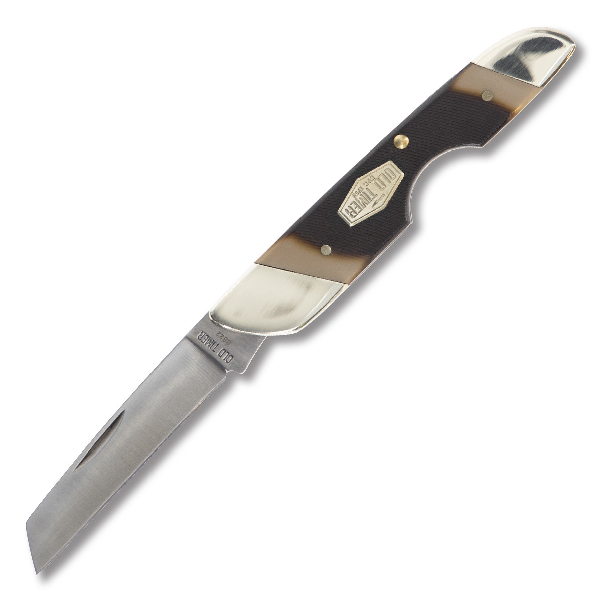 Old Timer Land Shark Folding Knife Brown Sawcut Composition SCT19OT