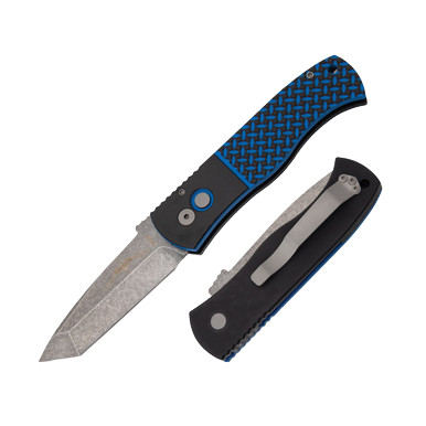 ProTech Emerson CQC7 Automatic Knife Acid Wash Tanto/Black Aluminum with Blue Black G-10 AUPTE7T34