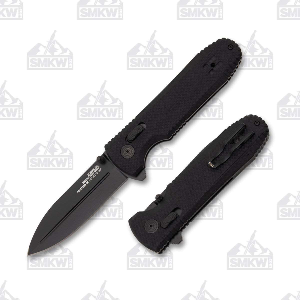 SOG Pentagon XR Folding Knife 3.6 Inch Plain Black TiNi Spear Point Open and Closed