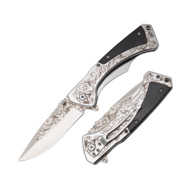 Frost Sharps Cutlery Fancy Black Swirls on Blade Linerlock