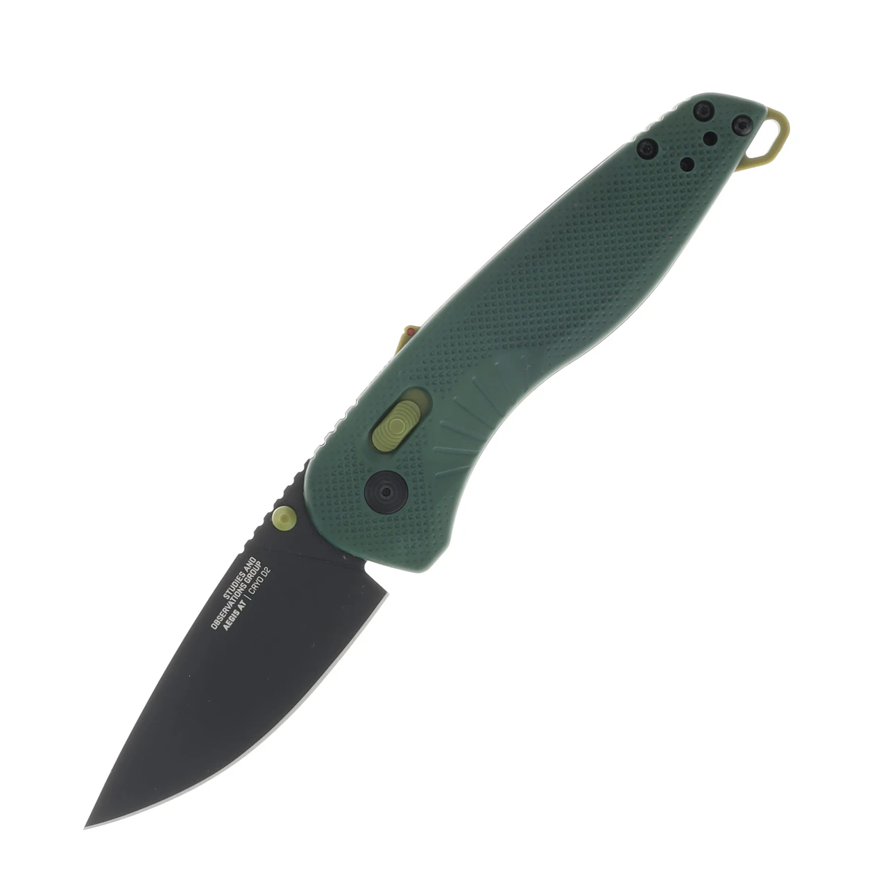 SOG Aegis AT Forest - Moss 3.13 Inch Plain Black TiNi Drop Point Front Open