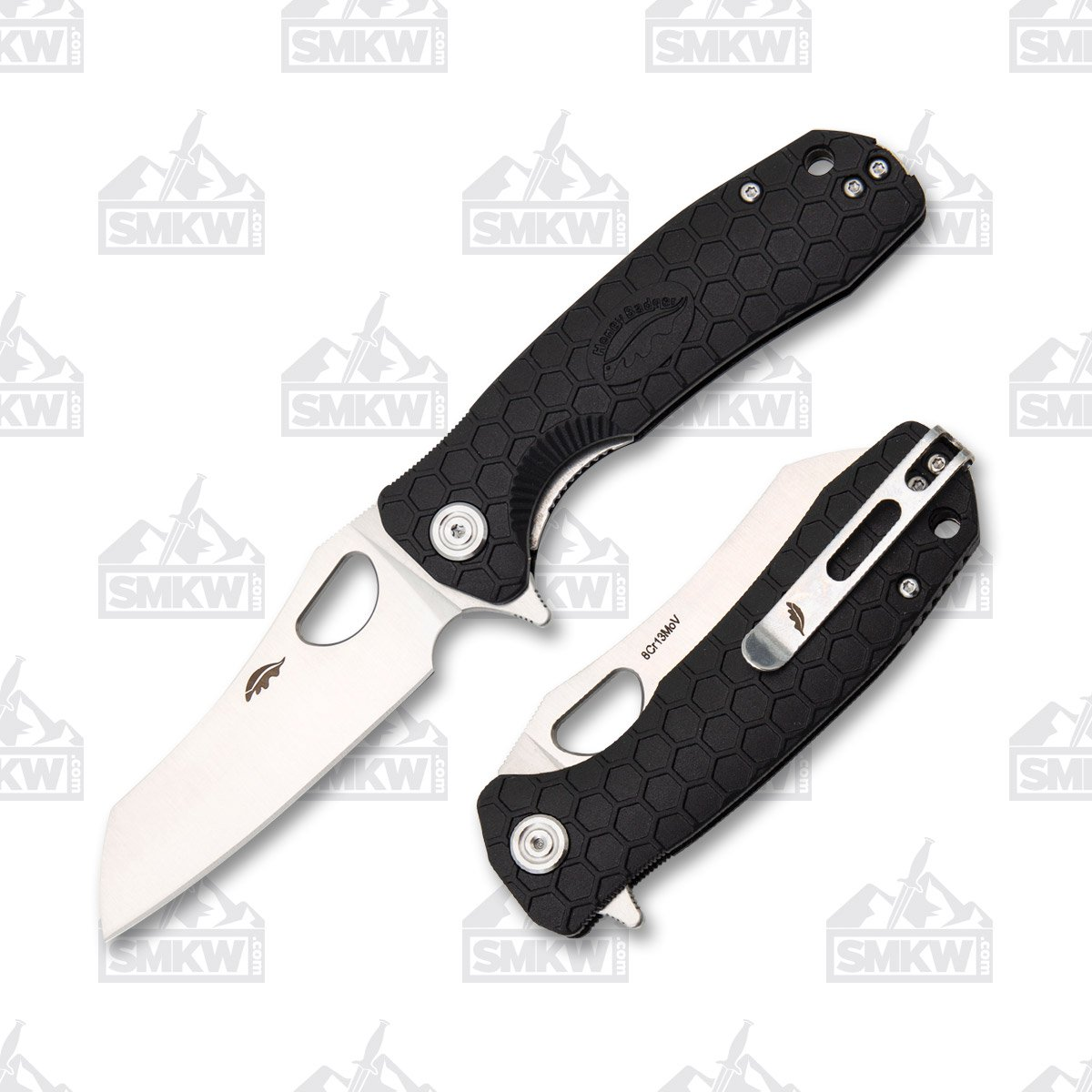 Honey Badger Med Wharncleaver Flipper Knife Black 3.19in Satin Blade