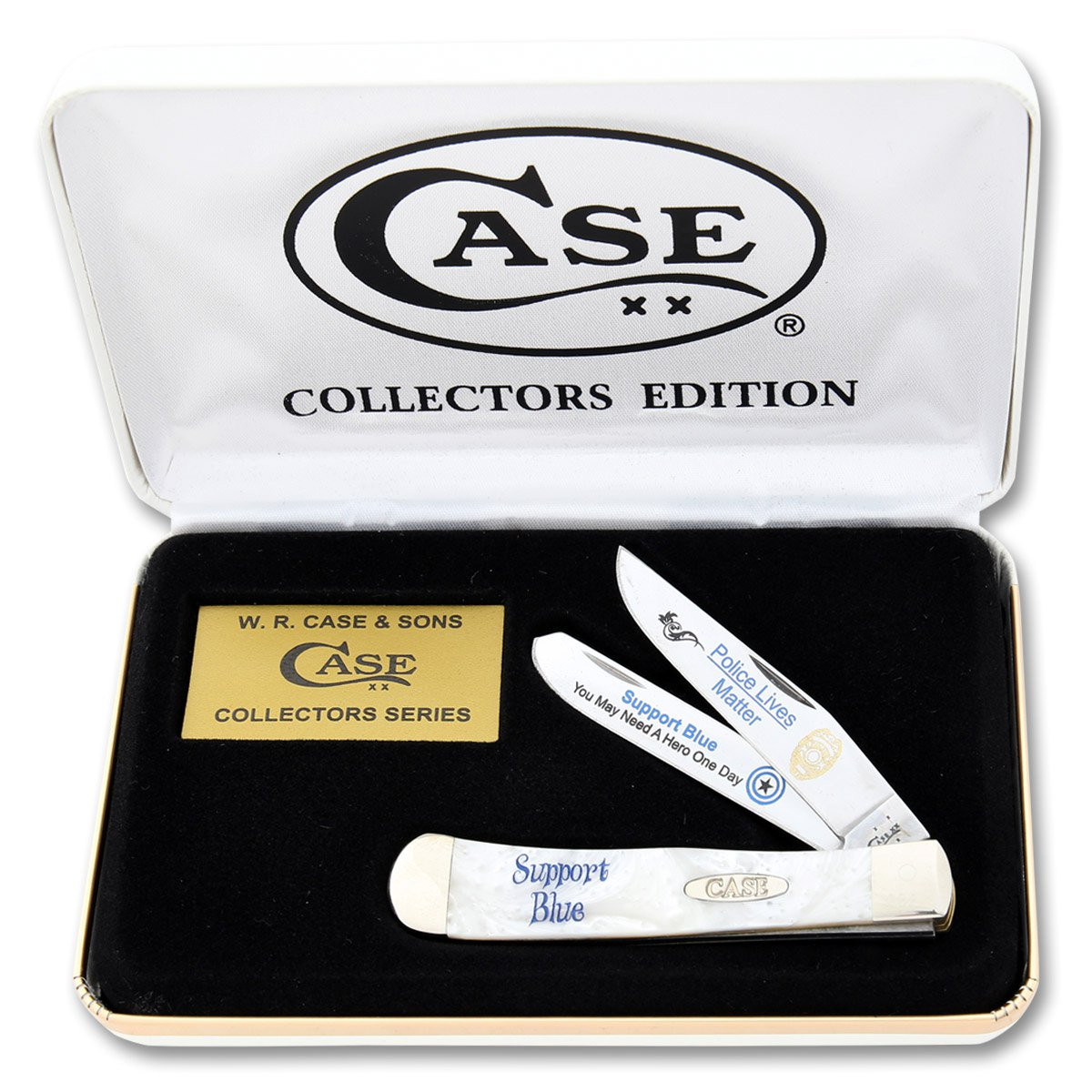 Case XX Collector's Edition White Pearl Support Blue Police Trapper CAHPPLM