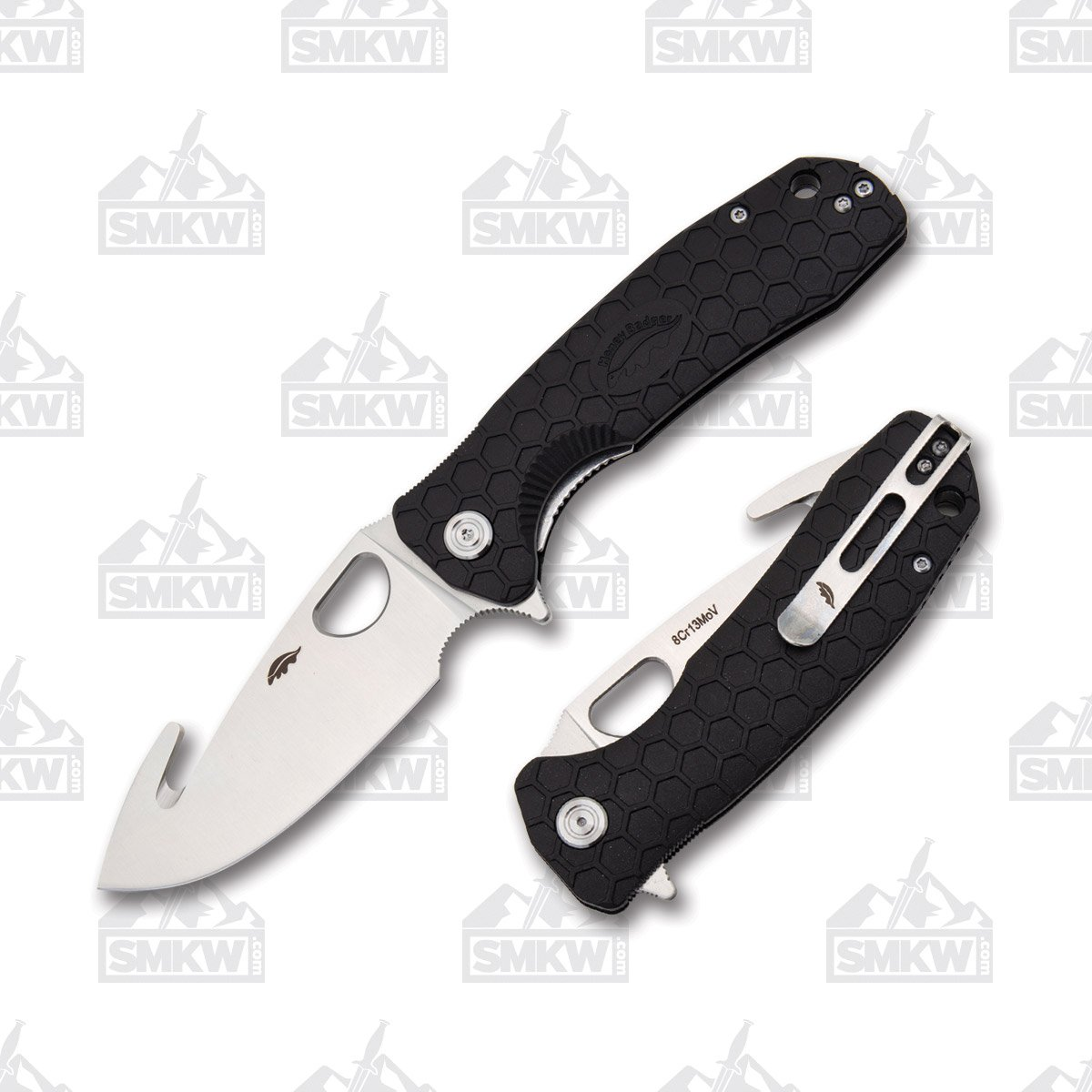 Honey Badger Large Hook Flipper Black 3.63in Plain Satin Blade