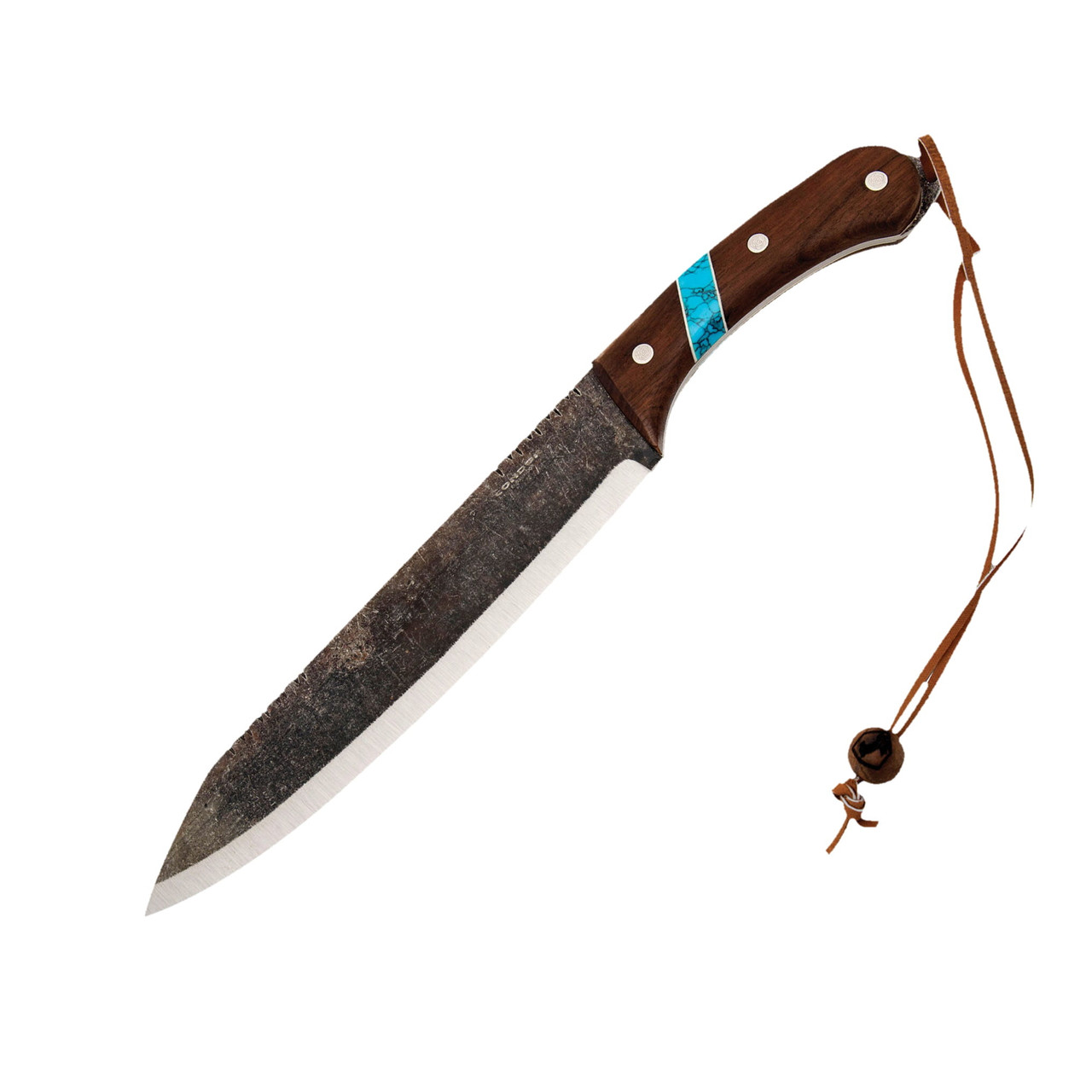 Condor Tool and Knife Blue River Machete 1075/Walnut and Reconstituted Turquoise Stone with Leather Sheath CTK282710HC