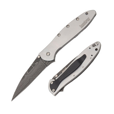 Kershaw Leek Assisted SS Folding Knife 3in Damascus Plain Blade KS1660D