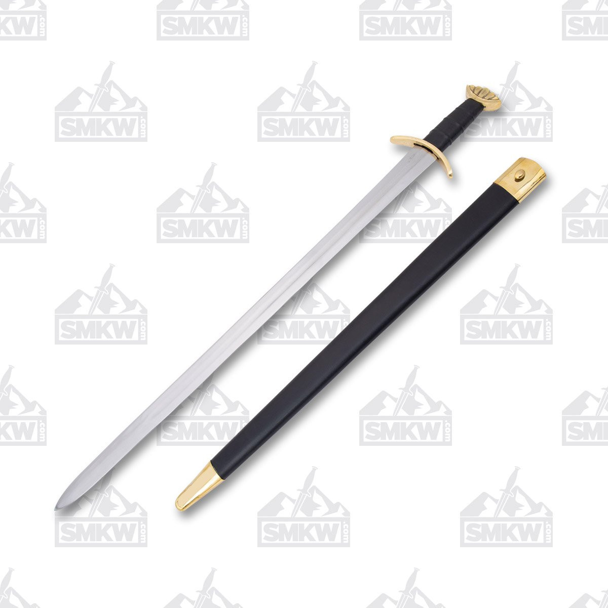Szco 36.50in Viking Sword Black Faux Leather Wrapped Handle-Wood Scabbard PM910887