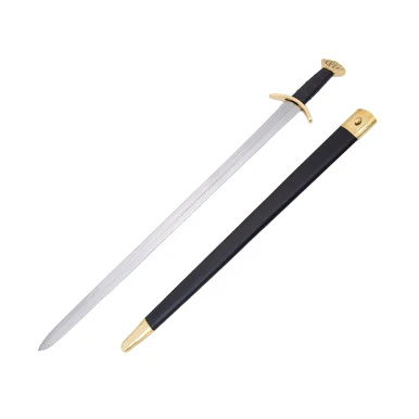 Szco 36.50in Viking Sword Black Faux Leather Wrapped Handle-Wood Scabbard