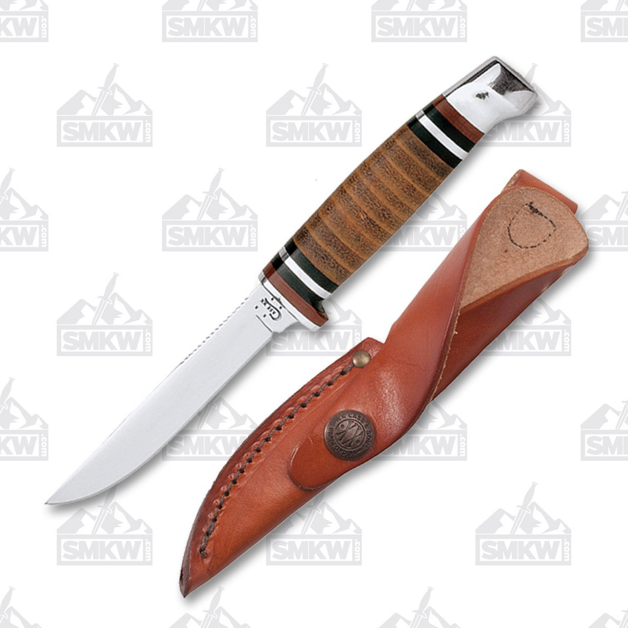 Case Stacked Leather Utility Hunter Fixed Blade Knife - Smoky Mountain Knife  Works