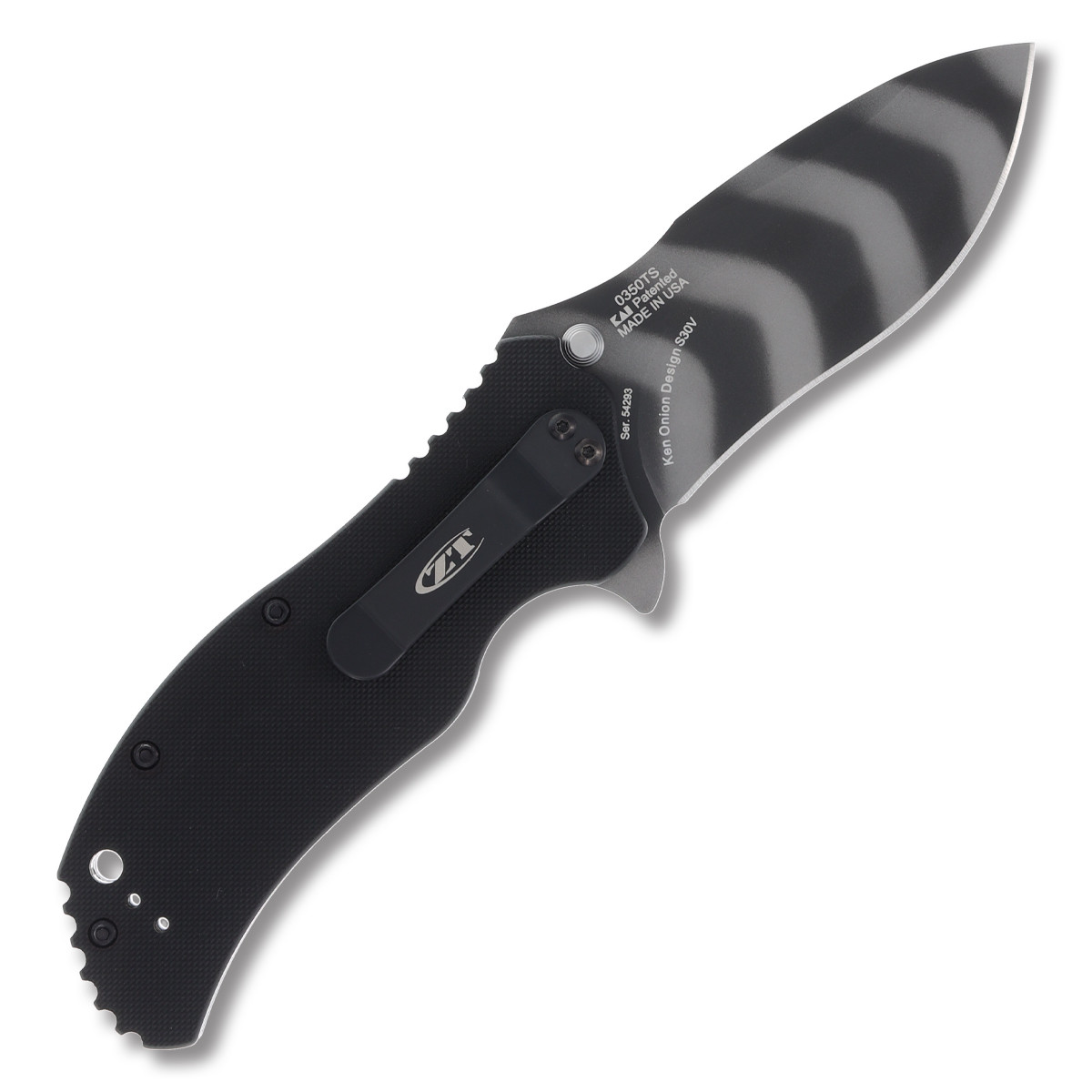 Zero Tolerance 0350TS 3.25 Inch Plain Tiger Stripe Recurve Drop
