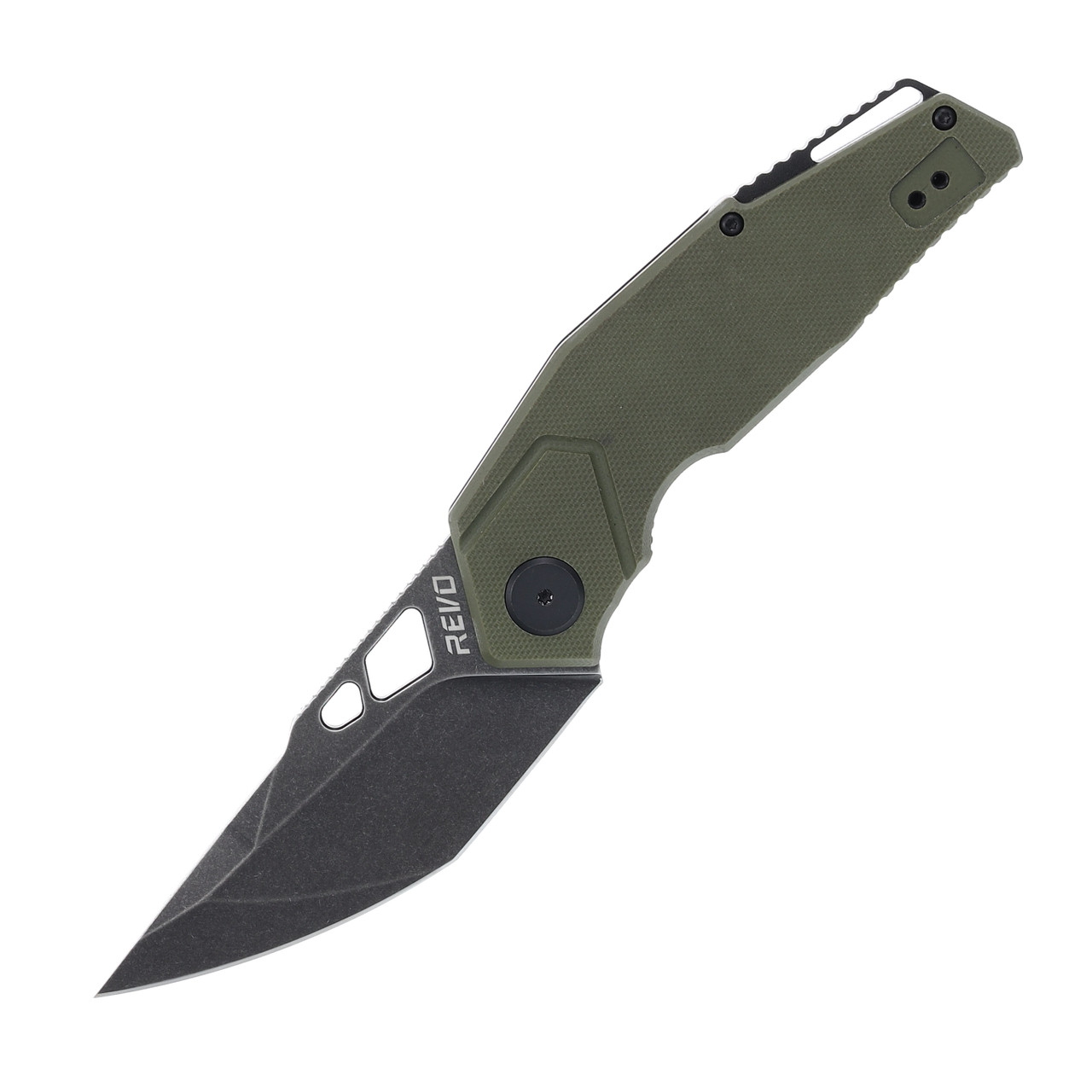 Revo Berserk Duty Folding Knife OD Green 3.37in Plain Blackwash Clip Point