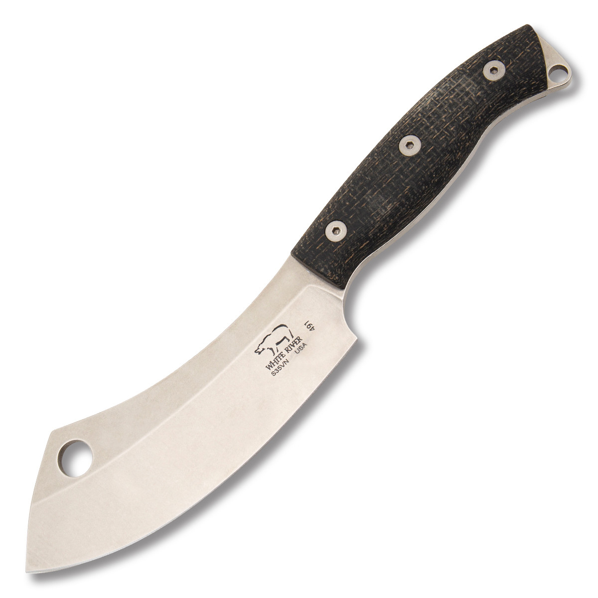 White River Camp Fixed Blade Cleaver Black 5.5in Plain Edge Stonewash WRCC55BBL