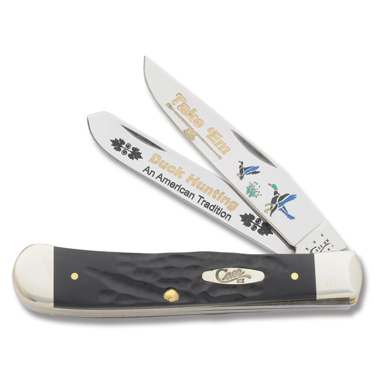 Case XX Take 'Em Duck Hunting Rough Black Synthetic Trapper Folding Knife CARBKDUCK