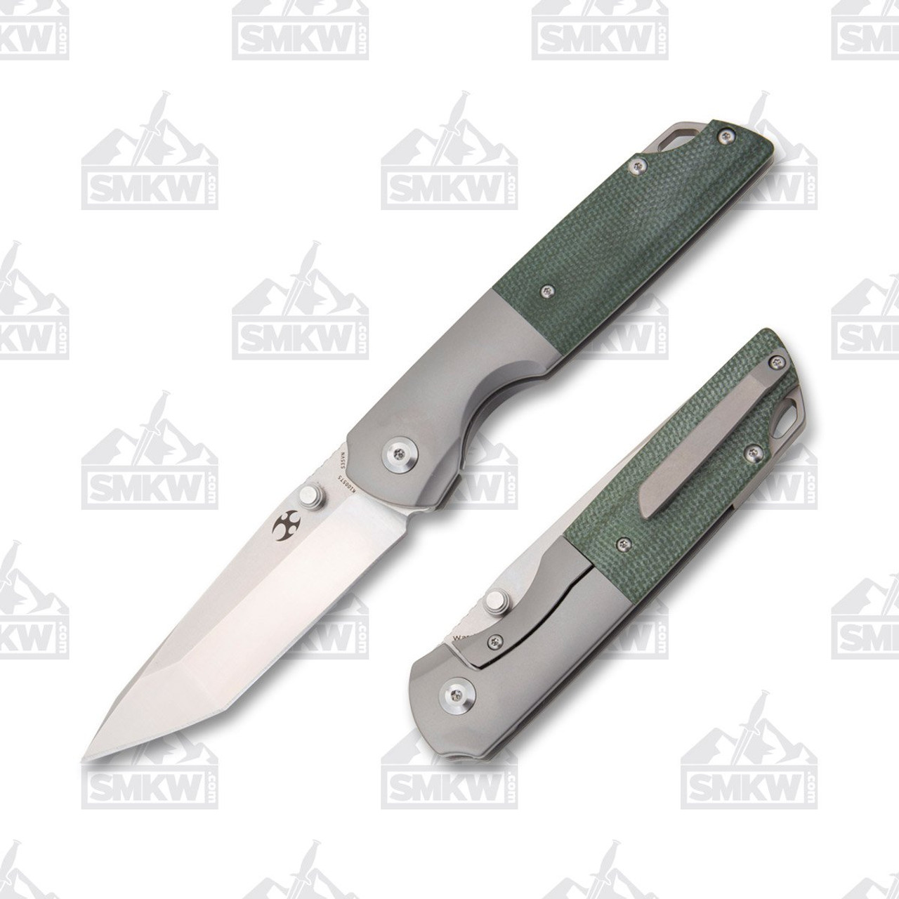 Kansept Warrior Titanium Green Micarta Tanto Folding Knife - Smoky 