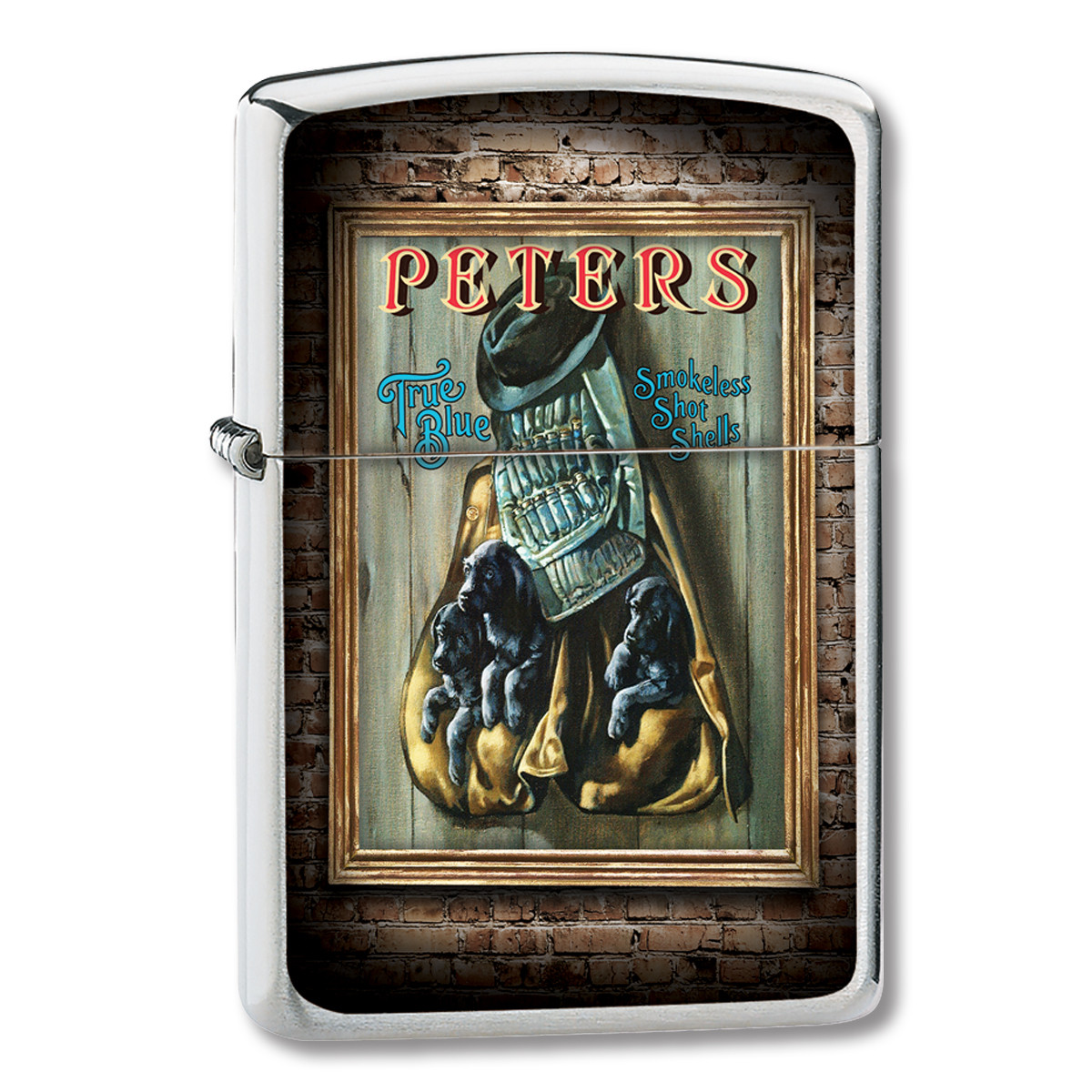 Zippo Lighter True Blue Pups Peters Satin Chrome