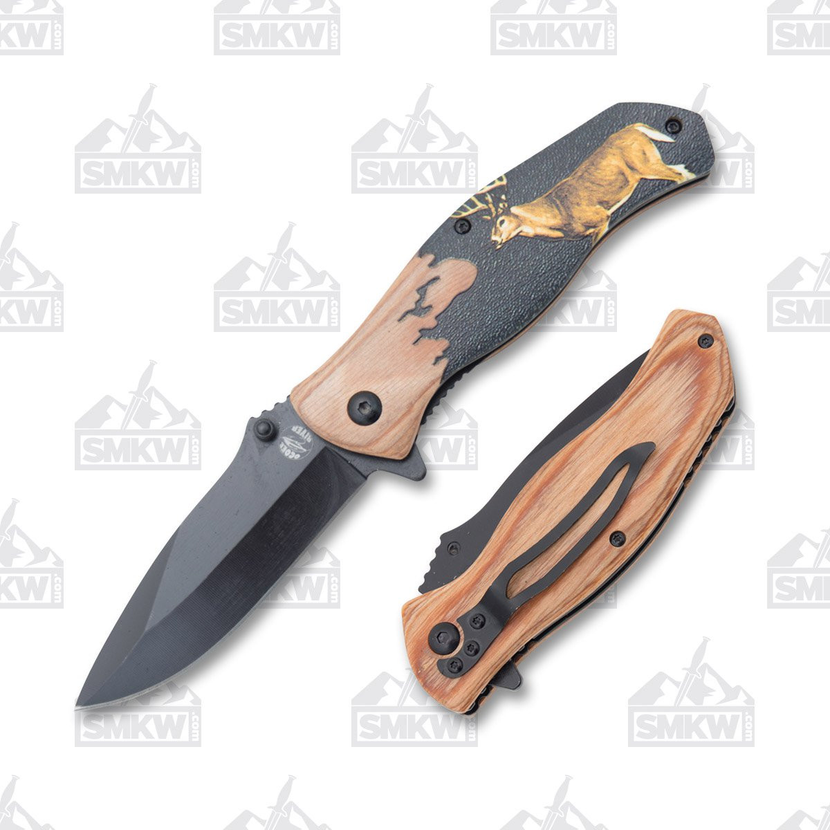 Frost Ocoee River Assisted Opening Folder Deer Pakkawood Handle Black SS Blade FROC04D