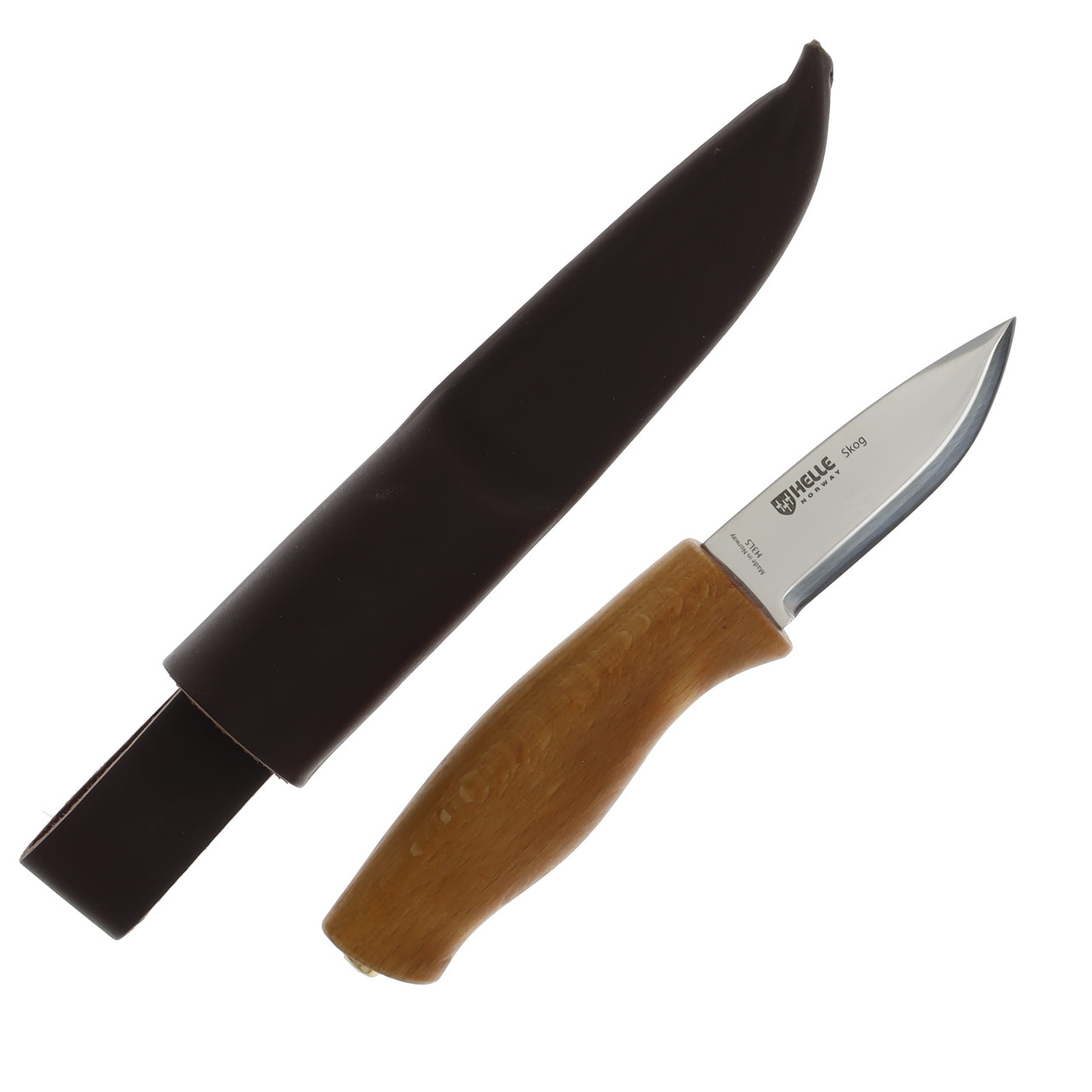 ハイパーナイフ　ボディプロープ/ハンドル2本 Helle Harding with Unfinished Curly Birch Wood and Stacked Leather