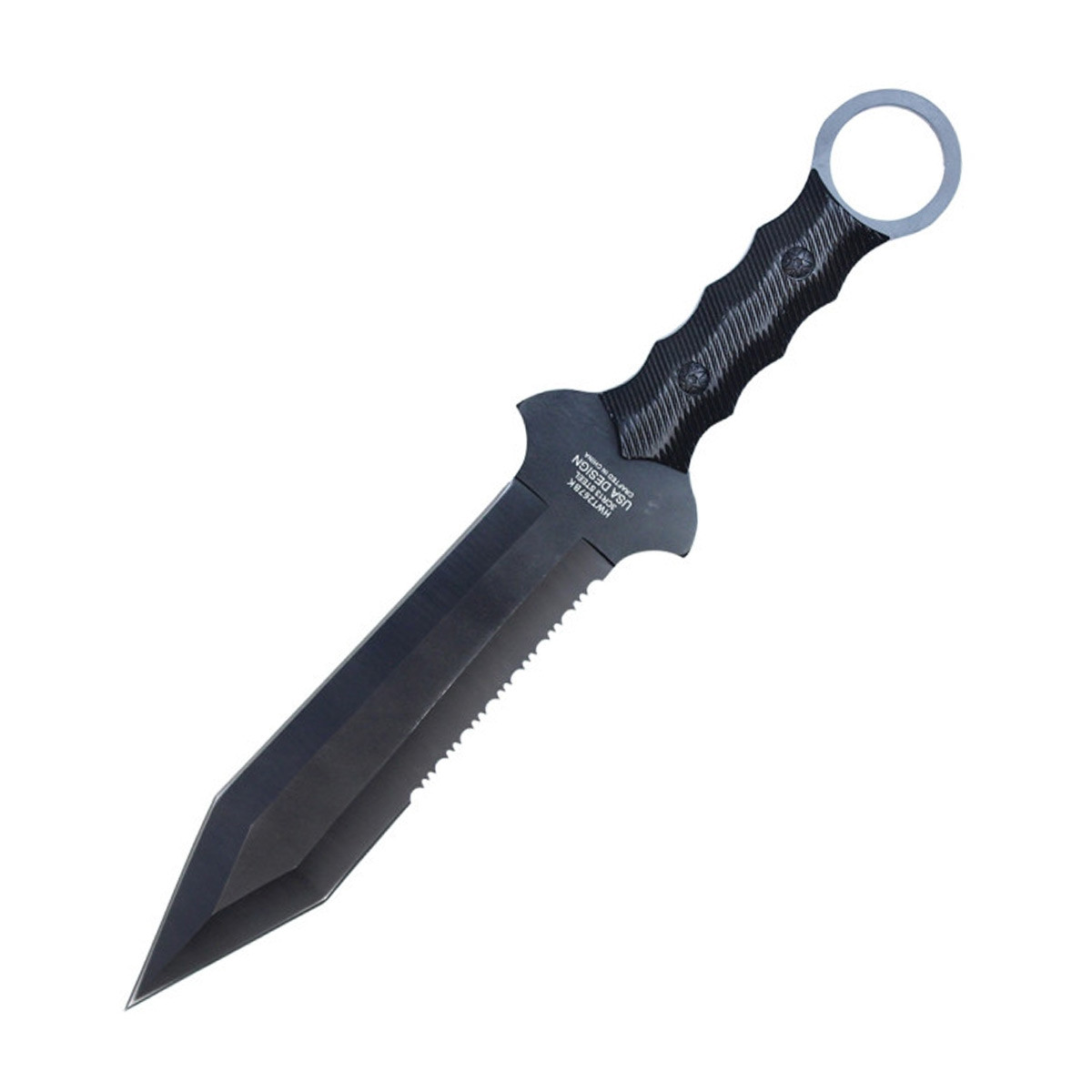 Wartech Spartan Dagger 7.5 Inch Partially Serrated Dagger Black NTHWT267BK