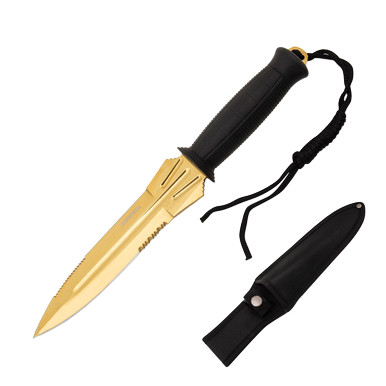 Neptune Trading Golden Spire Fixed Blade Black ABS 7” Gold Color Dagger