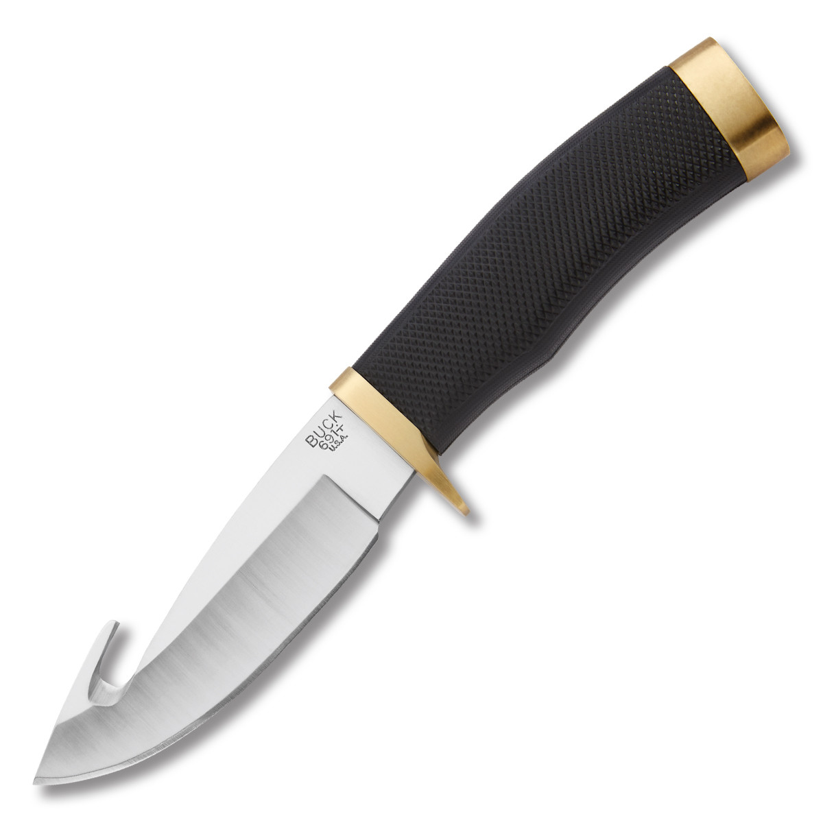 Buck 691 Zipper Guthook Fixed Blade Black Rubber 4.25in Satin Blade