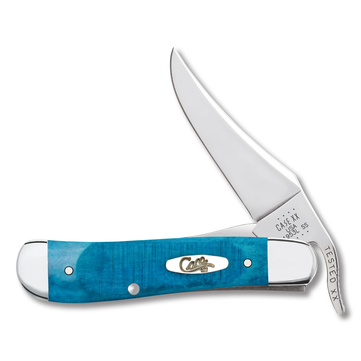 Case Caribbean Blue Sawcut Jigged Bone RussLock Folding Knife
