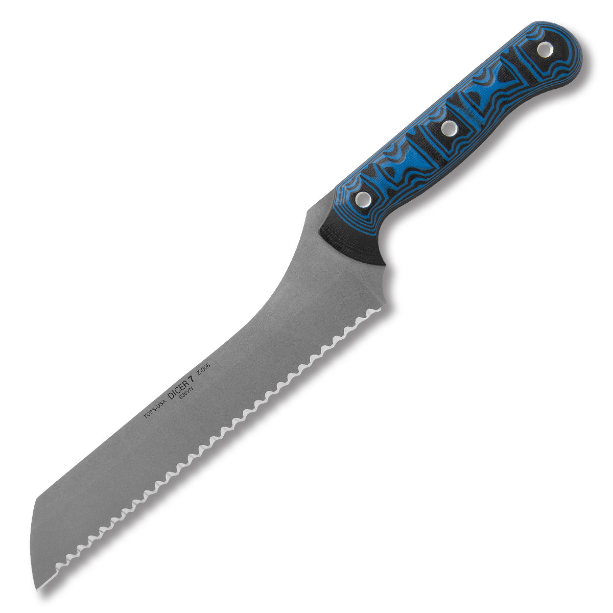 TOPS Dicer 7 Bread Knife Blue – Black 7.63 Inch Serrated Tumbled Bread