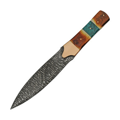 SZCO Supplies Damascus Flint Bone Spear Fixed Blade 12in Overall