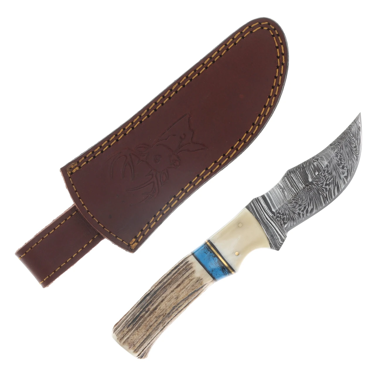 Szco 8.5in Stag and Turquoise Hunter Fixed Blade Knife DM1274