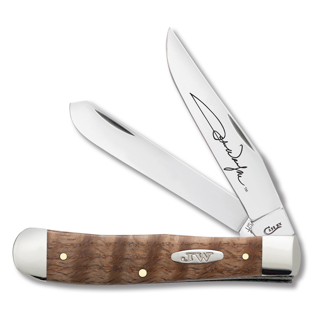 Case XX John Wayne Smooth Curly Oak Trapper Folding Knife CA10703