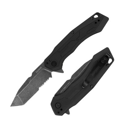 Kershaw Analyst 3.25in Partially Serrated Blackwash Tanto