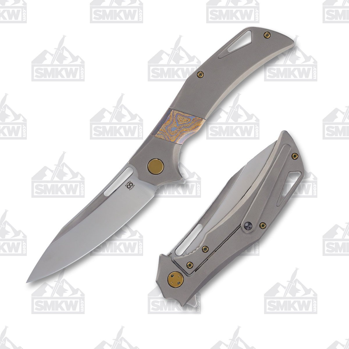 Olamic Swish Slicer Folding Knife 574-S Light Blast Titanium with Fedokume Inlay S574