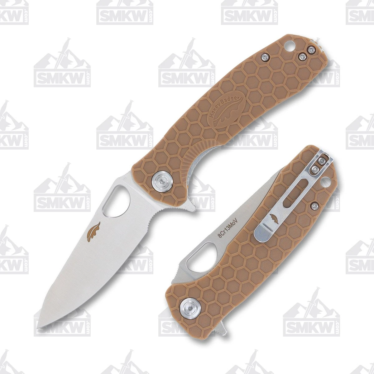 Honey Badger Medium Folding Knife Tan 3.19in Plain Satin Leaf 1