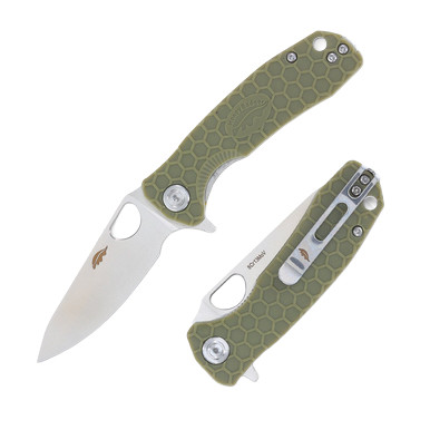 Honey Badger Knives Small Leaf Folding Knife Green FRN 2.81in Satin Blade HB1310
