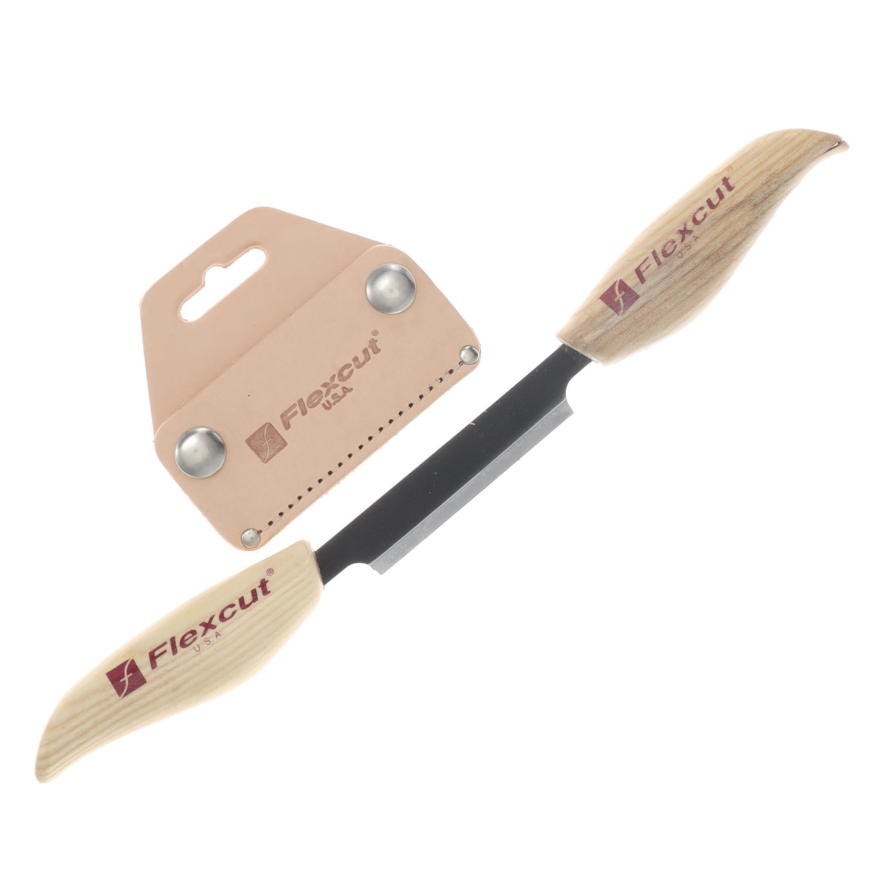Flexcut 3-inch Flexible Draw Knife w/ Leather Sheath (Ash, Carbon Steel) FTKN25