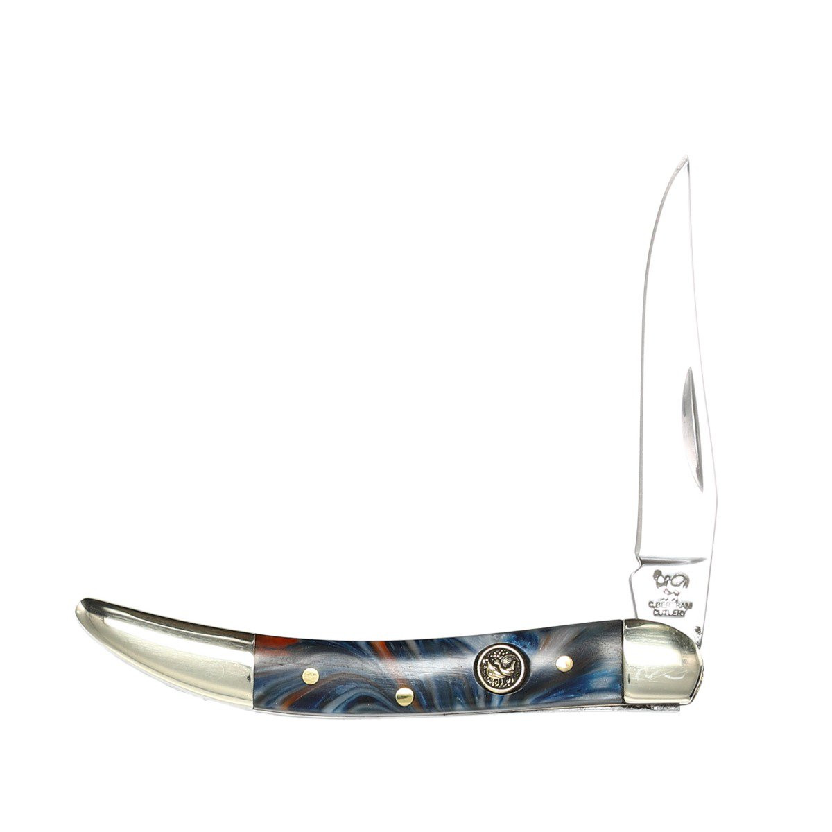 Hen & Rooster Small Toothpick Folding Knife Red White & Blue Resin