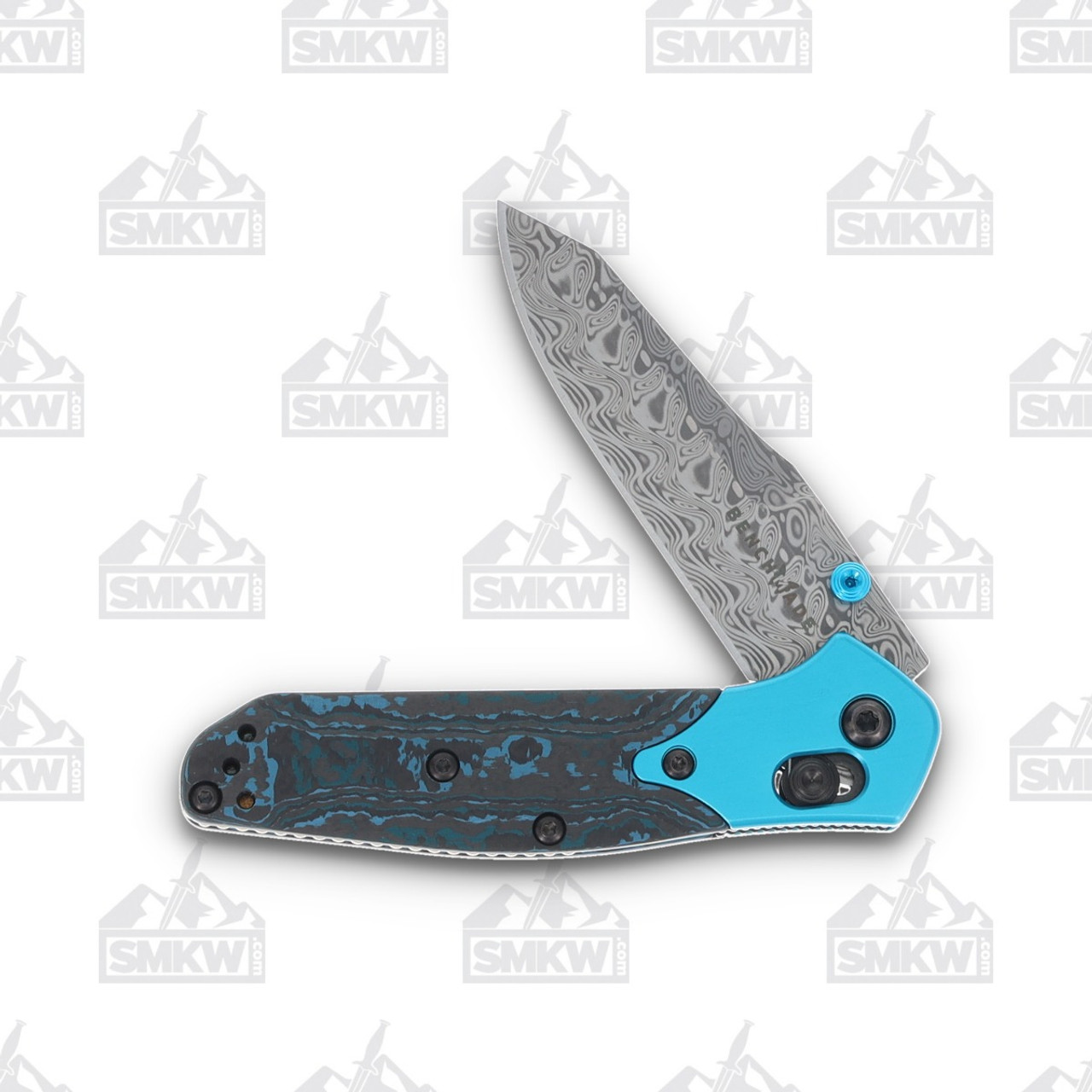 Benchmade Gold Class Mini Osborne Folding Knife 2.92 Aegir Damasteel Plain  Blade, Arctic Storm FatCarbon Handles with Aqua Anodized Bolsters -  KnifeCenter - 945-221