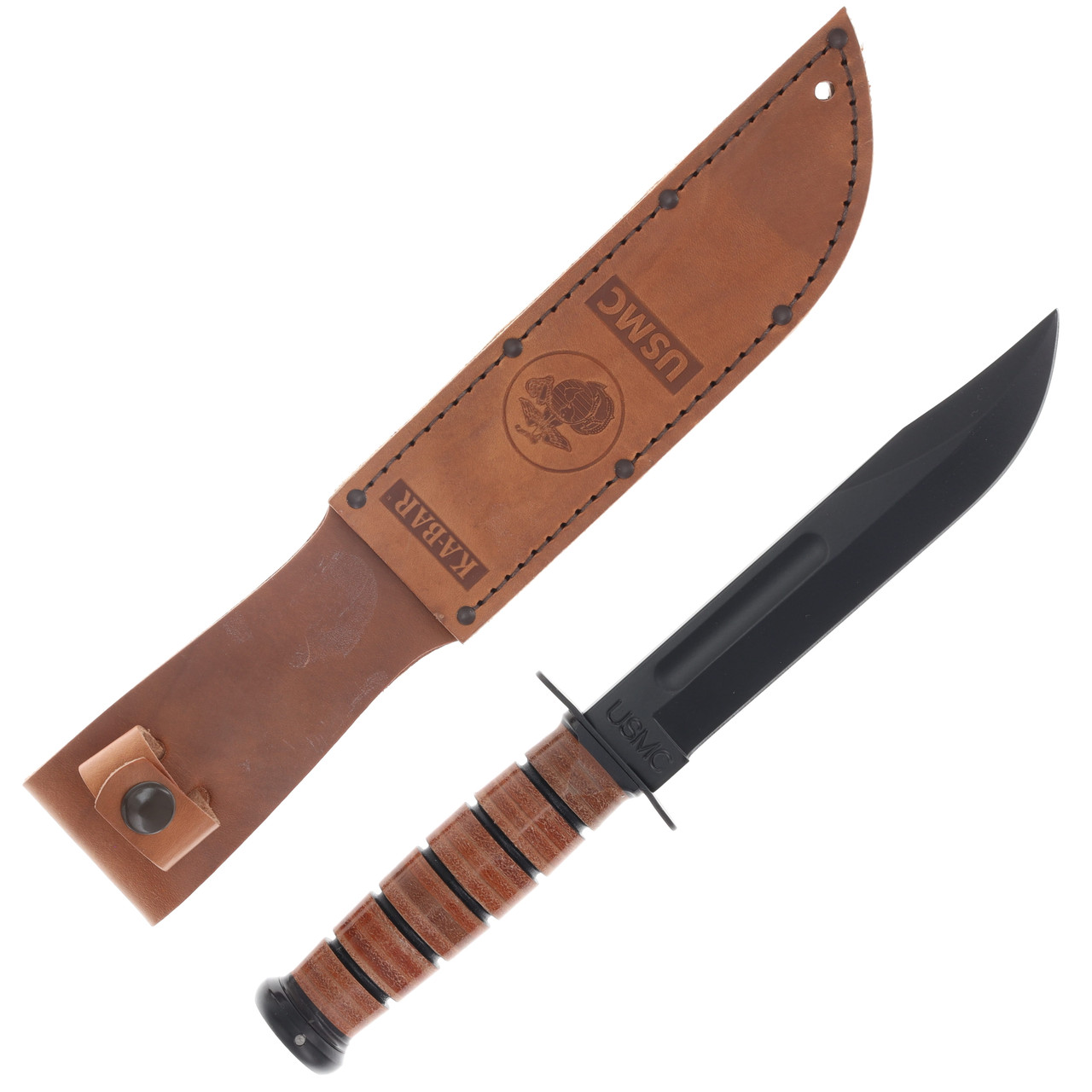 KA-BAR USMC Fixed Fighting Knife Brown 7 Inch Plain Black Clip Point
