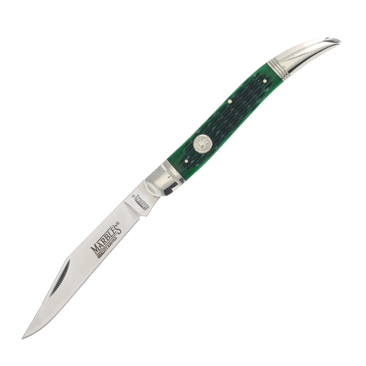 Marbles MR629 Large Toothpick Folding Knife Green Jigged Bone
