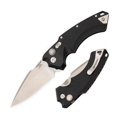 Hogue EX-A05 3.5 OTS Auto Folding Knife Black - 3.5in Spear Point Tumbled S/E Plain