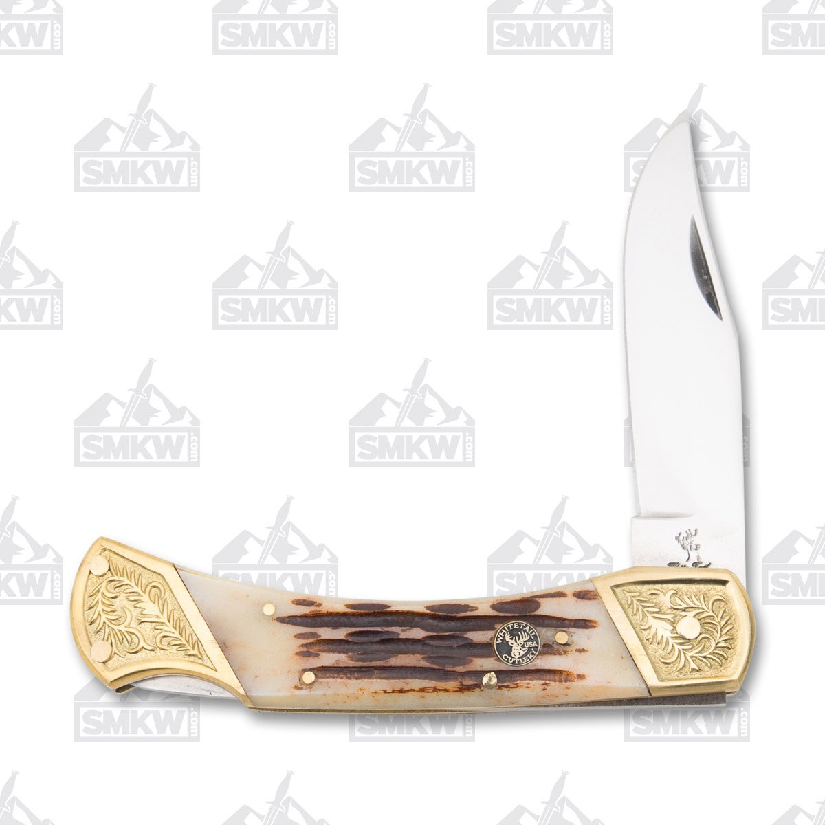 Frost Whitetail Cutlery Amber Jigged Bone Bear Claw Lockback