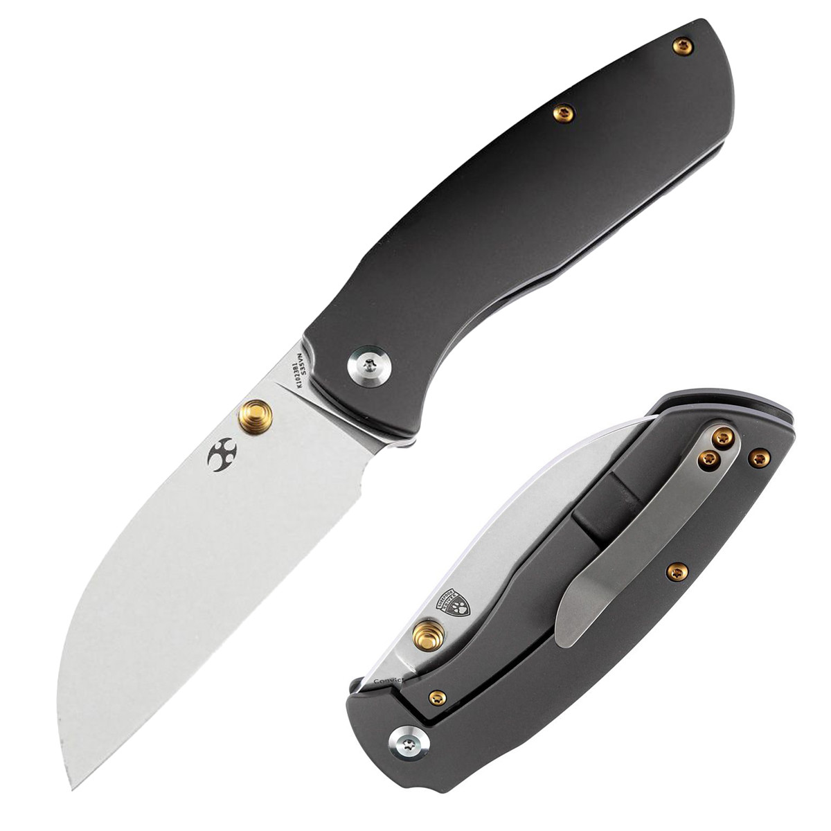 Kansept Knives Convict Folding Knife Dark Gray Ti 3.3in Sheepsfoot