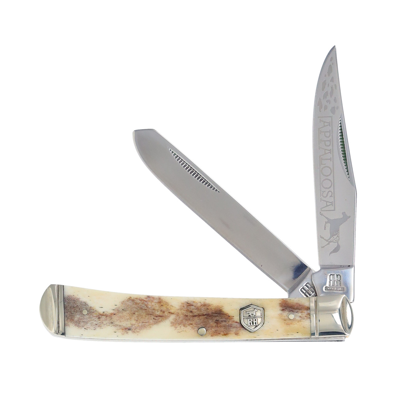 Rough Ryder Trapper Folding Knife Brown Appaloosa Bone
