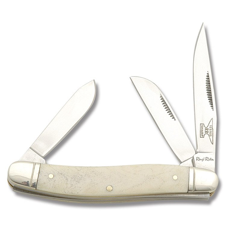 Rough Ryder Stockman Folding Knife White Smooth Bone