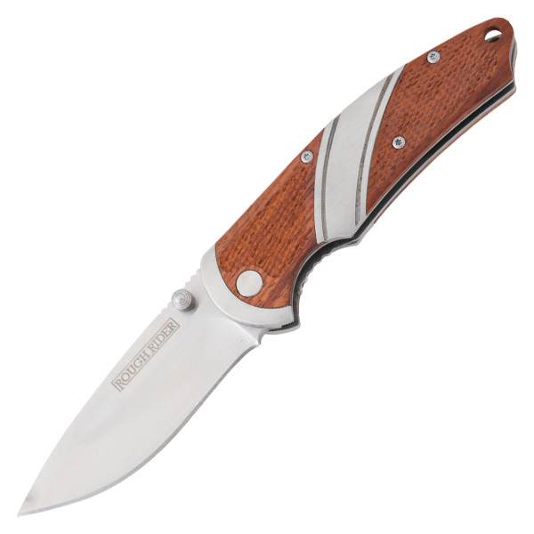 Rough Ryder Checkered Wood Linerlock Folding Knife | Smoky