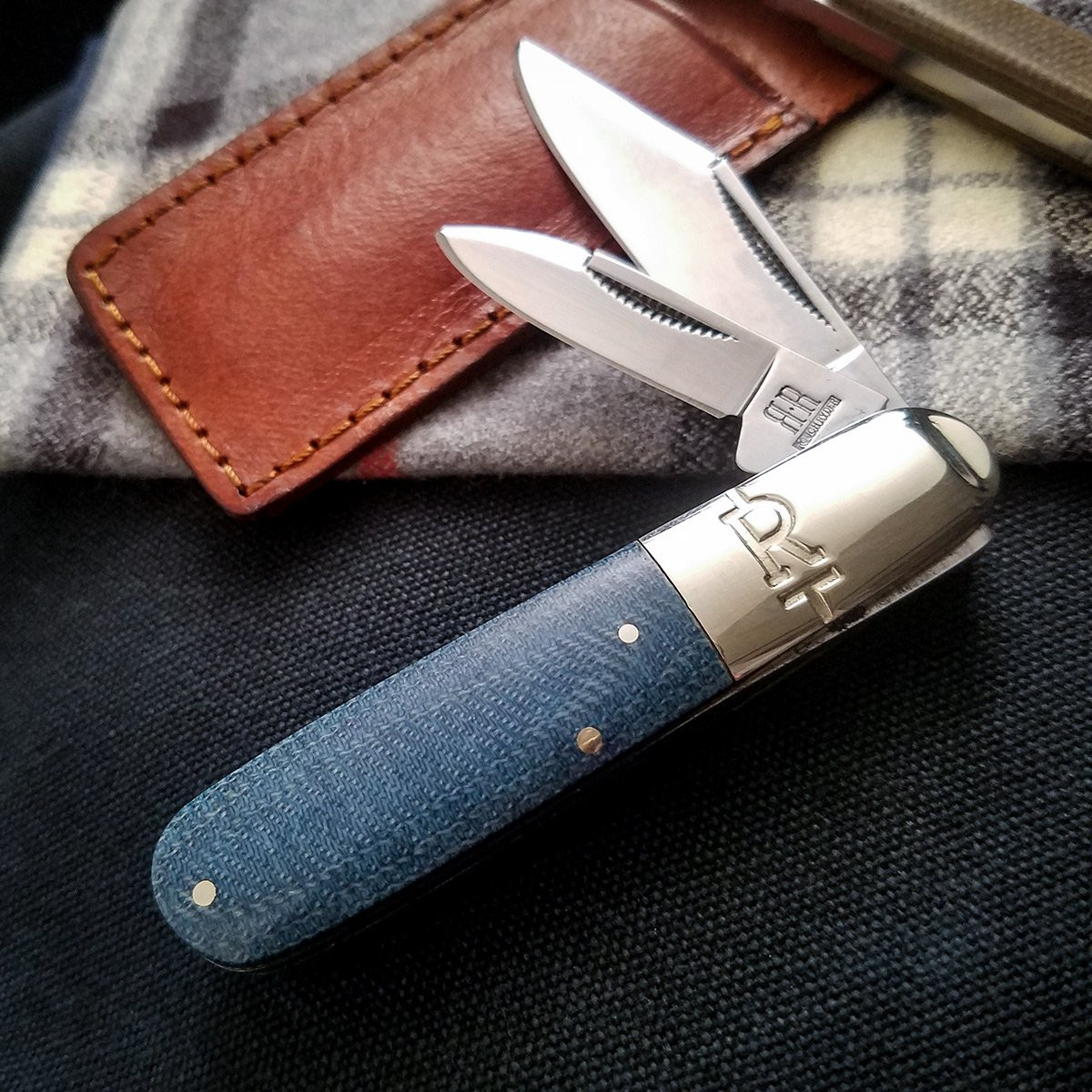Rough Ryder Denim Micarta T10 Carbon Barlow Folding Knife