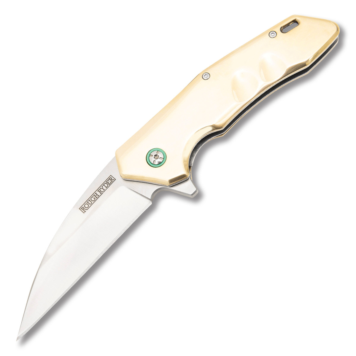 Rough Ryder Brass Wharncliffe Flipper Folding Knife RR2179