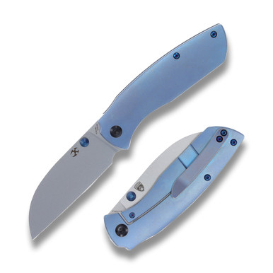 Kansept Knives Convict Folding Knife Blue Titanium 3.3in Sheepsfoot Blade