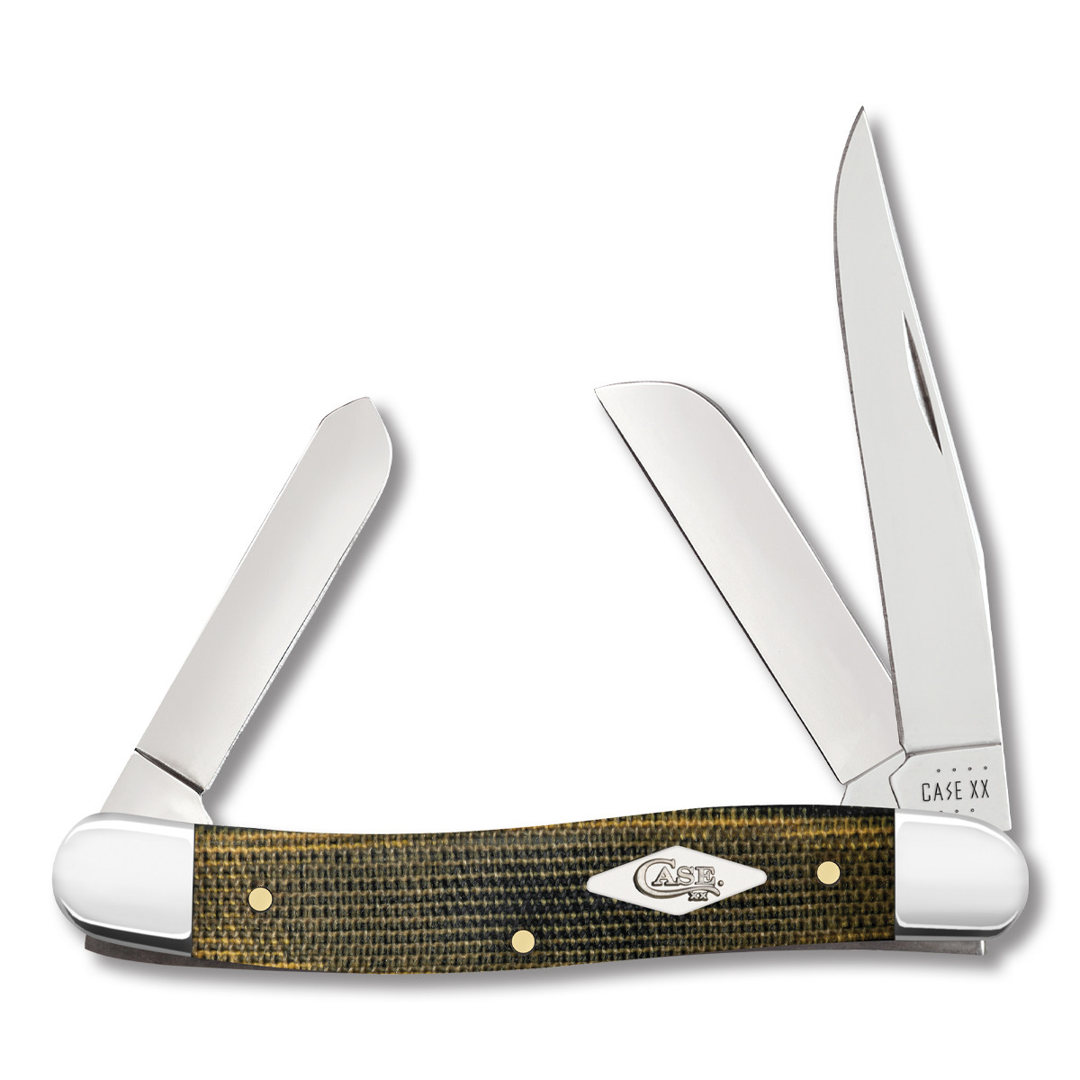 Case Smooth Green and Black Natural Canvas Micarta Medium Stockman Folding Knife