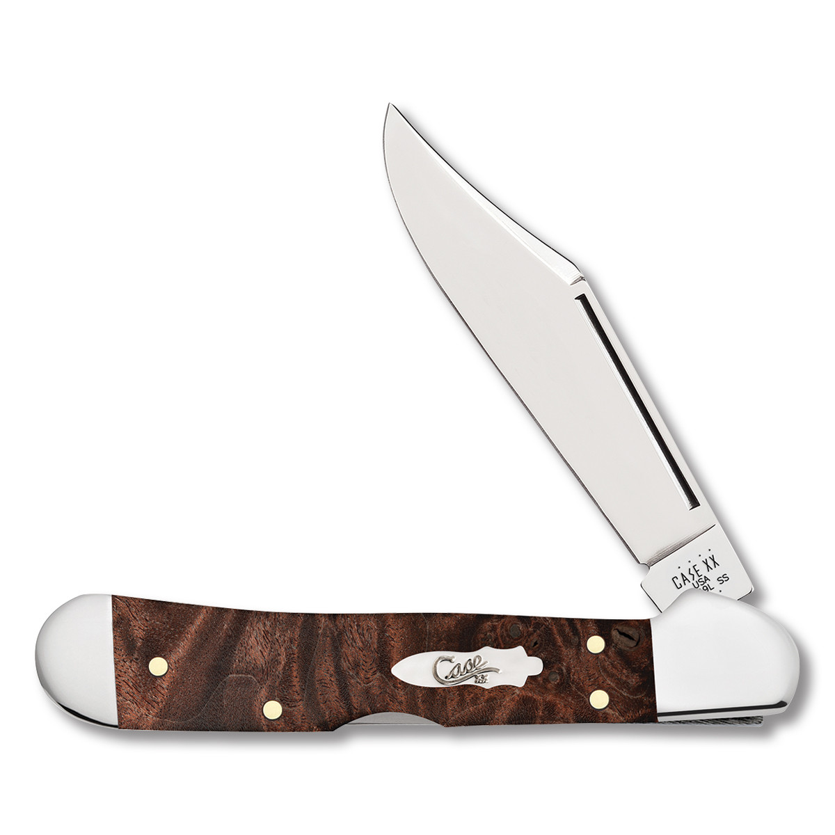 Case Brown Maple Burl Wood Mini CopperLock Folding Knife