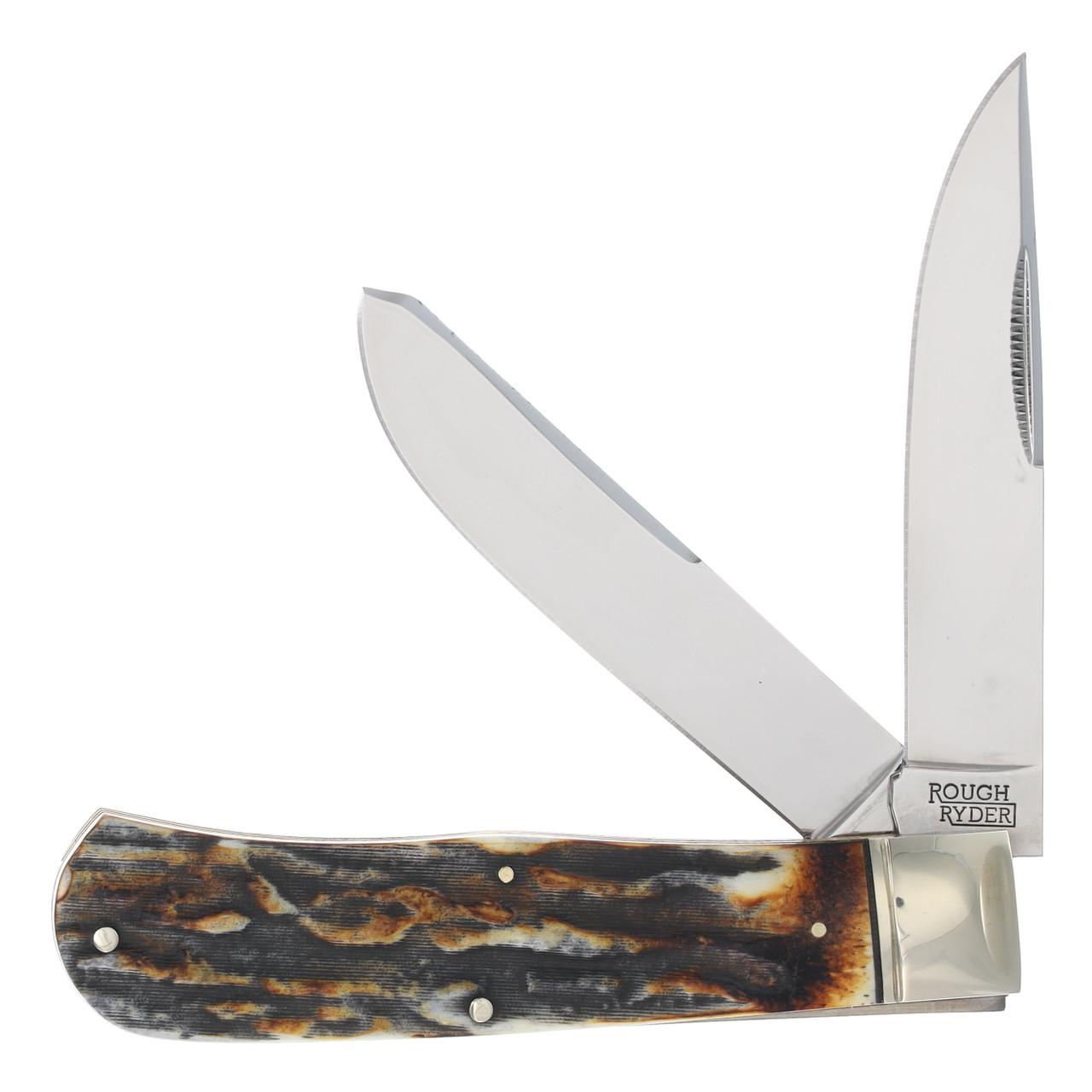 Rough Ryder Cinnamon Bone Stag Carbon Steel Jumbo Trapper Folding